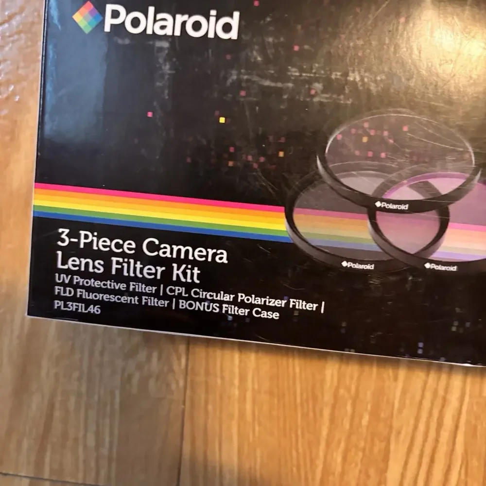Polaroid 46mm Camera Lens Filter Kit UV CPL FLD 3 Piece Set w Case PL3FIL46 New